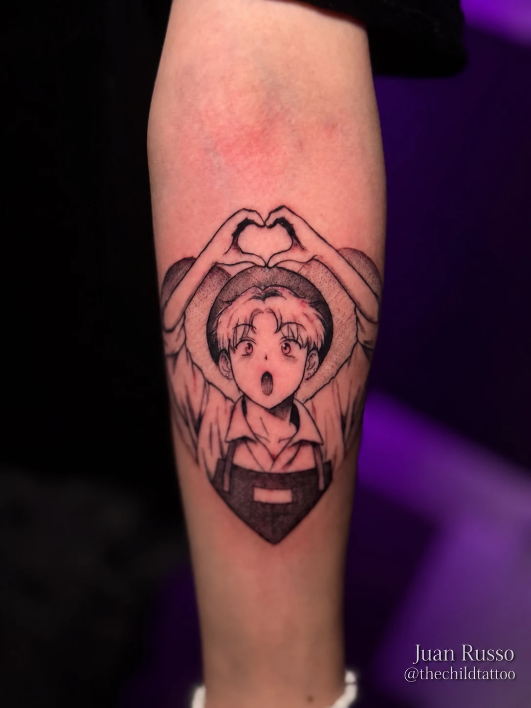 Anime heart tattoo by Juan Russo in Cordova, Memphis.